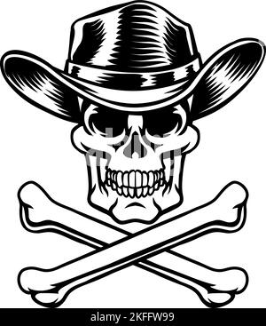 Chapeau de cowboy Western Skull Pirate Cross Bones Illustration de Vecteur