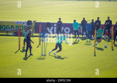 Turin, Italie. 18th novembre 2022. Vinicius Jr du Brésil pendant les entraînements de l'équipe nationale de football du Brésil avant la phase finale de la coupe du monde 2022 au Qatar, au Centre d'entraînement de Juventus, 18 novembre 2022, Turin, Italie. Photo Nderim Kaceli crédit: Agence de photo indépendante/Alamy Live News Banque D'Images