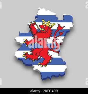 3D carte isométrique du Luxembourg est une région de Belgique avec drapeau national Illustration de Vecteur