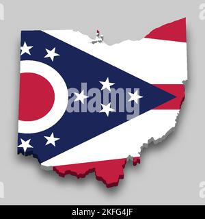 3D carte isométrique de l'Ohio est un état des États-Unis avec drapeau national Illustration de Vecteur