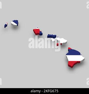 3D carte isométrique d'Hawaï est un état des États-Unis avec drapeau national Illustration de Vecteur
