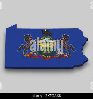3D carte isométrique de la Pennsylvanie est un état des États-Unis avec drapeau national Illustration de Vecteur