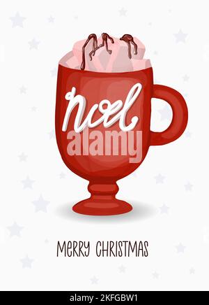 Tasse avec boisson chaude d'hiver. Illustration cacao noël.Vector Illustration de Vecteur
