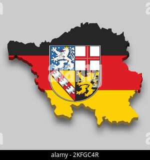 3D carte isométrique de la Sarre est un état de l'Allemagne avec le drapeau national Illustration de Vecteur