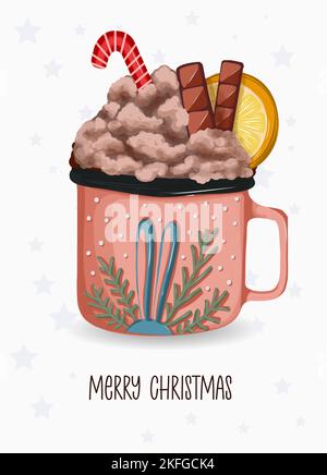 Tasse avec boisson chaude d'hiver. Illustration cacao noël.Vector Illustration de Vecteur