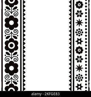 Art populaire polonais vector sans couture textile, imprimé en tissu ou motif carte de voeux avec motif floral- Lachy Sadeckie en noir et blanc Illustration de Vecteur