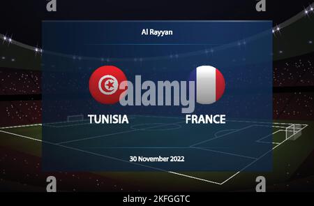 Tunisie contre France. Modèle de football graphique diffusé par le tableau de bord du football Illustration de Vecteur