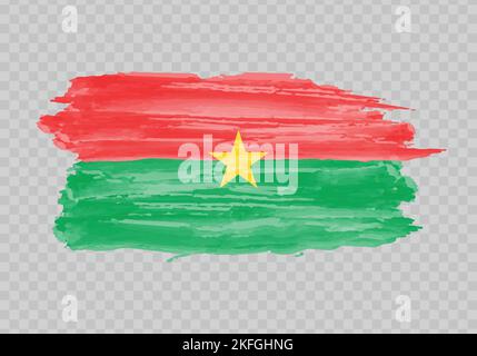 Drapeau de peinture aquarelle du Burkina Faso. Tracé de pinceau à dessin manuel Illustration de Vecteur