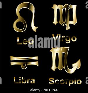 symboles zodiac illustration de l'ensemble de luxe doré brillant au format vectoriel Illustration de Vecteur