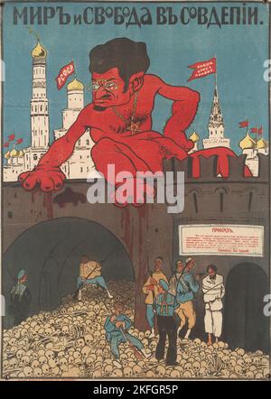 Paix et liberté ensemble (caricature de Trotsky et prikaz Odessa), c1915-1925. [Éditeur: Izd. Odesskogo Otdela Propagandy.; lieu: Odessa] titre(s) supplémentaire(s): Mir i svoboda v Sovdepii Banque D'Images