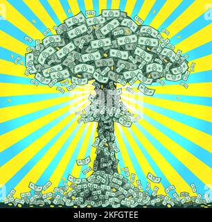 Explosion nucléaire clipart à la suite de billets verts en dollars Illustration de Vecteur