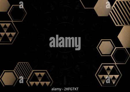 Configuration géométrique des symboles Mandala en noir et doré pour les fonds et les superpositions Illustration de Vecteur