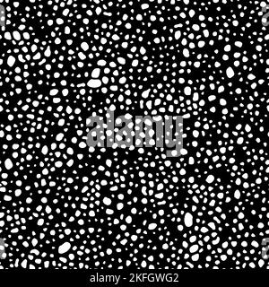 Arrière-plan de motif de taches. Taches et points irréguliers motif vectoriel sans couture. Texture mode. Blanc sur noir. Illustration de Vecteur