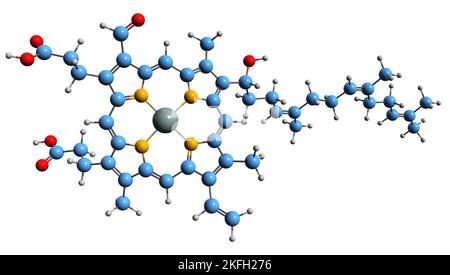 3D image de l'hème Une formule squelettique - structure chimique moléculaire de la cytoporphyrine IX de fer isolée sur fond blanc Banque D'Images