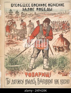 Camarades ! /Paysan/vous devez posséder un fusil ainsi qu'un Hoe, 1919. [Editeur : Izd.Tsentr.UPR.Vseob.Voens.Obuch.Vseross.Glav. Shtaba; lieu: Petrograd] titre(s) supplémentaire(s): Tovarishch, ty dolzhen vladet' vintovkoi, kak kosoi Banque D'Images
