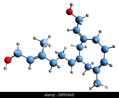 3D image de la formule squelettique du géraniol - structure chimique moléculaire du monoterpénoïde isolé sur fond blanc Banque D'Images