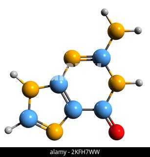 3D image de la formule squelettique de la guanine - structure chimique moléculaire de la nucléobase 2-aminohypoxanthine isolée sur fond blanc Banque D'Images