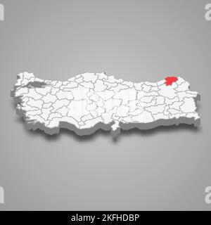 Région d'Artvin situation en Turquie carte isométrique 3D Illustration de Vecteur