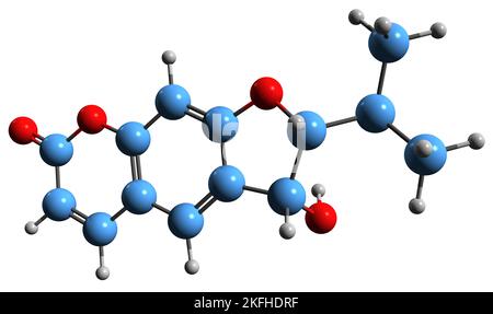3D image de la formule squelettique dihydro-oréoselone - structure chimique moléculaire de la coumarine isolée sur fond blanc Banque D'Images