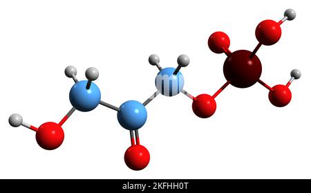 3D image de la formule squelettique du phosphate de dihydroxyacétone - structure chimique moléculaire du phosphate de glycérone isolé sur fond blanc Banque D'Images