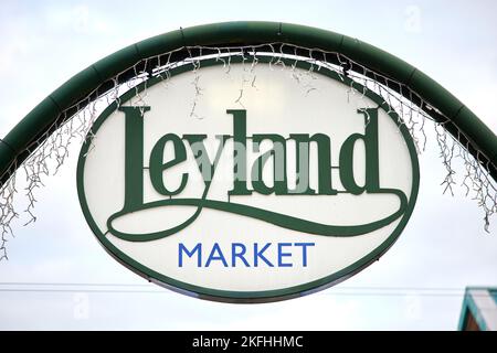 Ville de Leyland dans le sud du Ribble et comté du Lancashire, Angleterre. Marché de Leyland dans la ville Banque D'Images