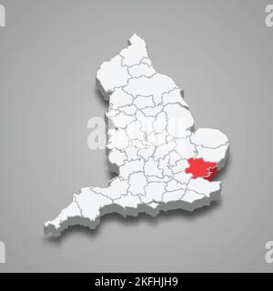 Région d'Essex dans l'Angleterre carte isométrique 3D Illustration de Vecteur