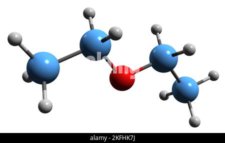 3D image de la formule squelettique de l'éther diéthylique - structure chimique moléculaire du éther isolé sur fond blanc Banque D'Images