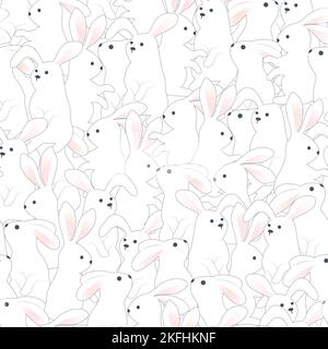 Motif vectoriel sans couture sous la forme d'une foule de lapins blancs. Illustration de Vecteur