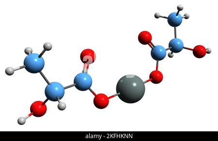 3D image de la formule squelettique du lactate de fer II - structure chimique moléculaire du lactate ferreux isolé sur fond blanc Banque D'Images