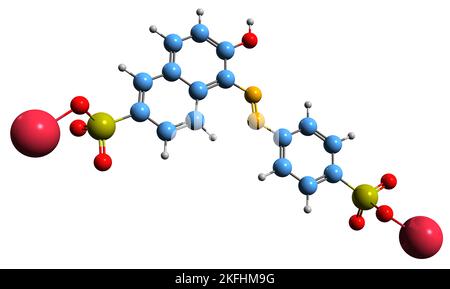 3D image de la formule squelettique FCF jaune crépuscule - structure chimique moléculaire du colorant azo orange isolé sur fond blanc Banque D'Images