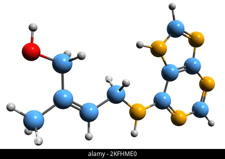 3D image de la formule squelettique de Zeatin - structure chimique moléculaire de cytokine isolée sur fond blanc Banque D'Images