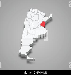 Région d'entre Rios situation en Argentine carte isométrique 3D Illustration de Vecteur