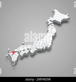 Emplacement de la région de Fukuoka au Japon carte isométrique 3D Illustration de Vecteur