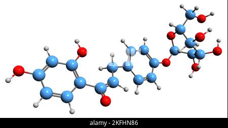 3D image de la formule squelettique d'Isoliquiritine - structure chimique moléculaire du trans-chalcone Isoliquiritoside isolé sur fond blanc Banque D'Images