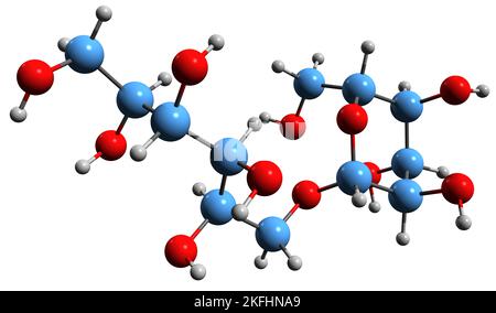 3D image de la formule squelettique de l'isomalt - structure chimique moléculaire du substitut du sucre isolé sur fond blanc Banque D'Images