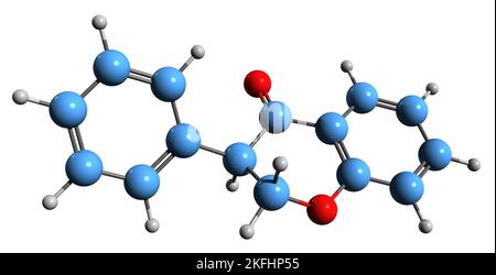 3D image de la formule squelettique Isoflavanone - structure chimique moléculaire de la 3-phénylchromane-4-one isolée sur fond blanc Banque D'Images
