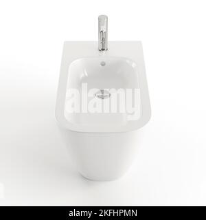 Un rendu 3D d'un bidet isolé sur un fond blanc Banque D'Images