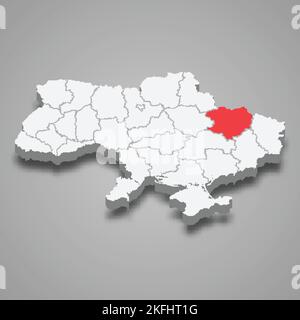 Oblast de Kharkiv. Emplacement de la région dans la carte isométrique de l'Ukraine 3D Illustration de Vecteur