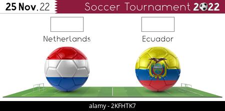 Match de football des pays-Bas et de l'Equateur - Tournoi 2022 - illustration 3D Banque D'Images