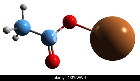 3D image de la formule squelettique d'acétate de potassium - structure chimique moléculaire du sel de potassium de l'acide acétique isolé sur fond blanc Banque D'Images