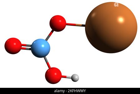 3D image de formule squelettique de bicarbonate de potassium - structure chimique moléculaire de l'hydrogénocarbonate de potassium isolé sur fond blanc Banque D'Images