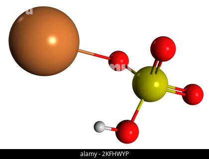 3D image de la formule squelettique de bisulfate de potassium - structure chimique moléculaire du sulfate d'hydrogène de potassium isolé sur fond blanc Banque D'Images