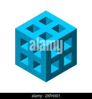 Modèle de conception de logo cubique isométrique 3D. Construction, architecture, bâtiment. Forme hexagonale géométrique avec ouvertures de type fenêtre. Vecteur Illustration de Vecteur