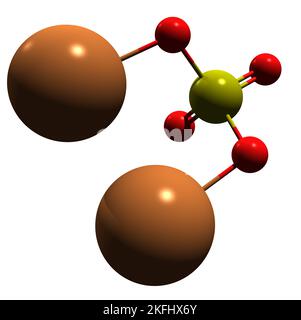 3D image de la formule squelettique du sulfate de potassium - structure chimique moléculaire de l'arcanite isolée sur fond blanc Banque D'Images