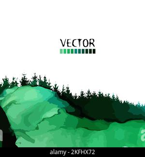 Peinture à l'aquarelle dessinée à la main du paysage de la forêt d'hiver. Arbres de Noël de forêt d'aquarelle. Illustration vectorielle Illustration de Vecteur