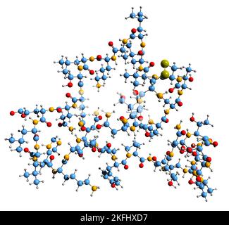 3D image de la formule squelettique de la calcitonine - structure chimique moléculaire de l'hormone peptidique isolée sur fond blanc Banque D'Images