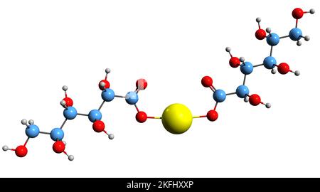 3D image de la formule squelettique du gluconate de calcium - structure chimique moléculaire du supplément minéral isolé sur fond blanc Banque D'Images
