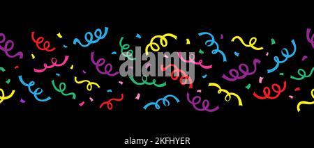 Rubans en serpentin et banderole confetti. Festif, anniversaire, célébration, message d'accueil horizontal sans coutures Illustration de Vecteur