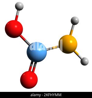 3D image de la formule squelettique de l'acide carbamique - structure chimique moléculaire de l'acide amométhanoique isolé sur fond blanc Banque D'Images