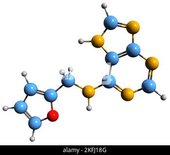 3D image de la formule squelettique de la kinétine - structure chimique moléculaire de la cytokinine de l'hormone végétale isolée sur fond blanc Banque D'Images